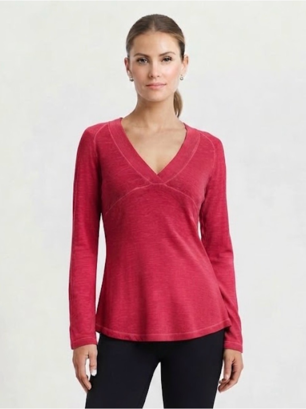 VTG Athleta Raspberry Pink Lightweight V-Neck Tunic Long Sleeve Top SZ L